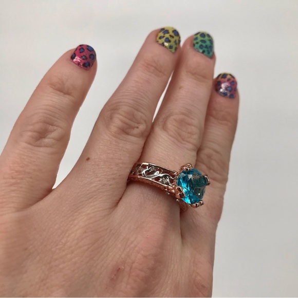 Mixed Metal Solitaire Ring with Blue Stone - Picture 5 of 11